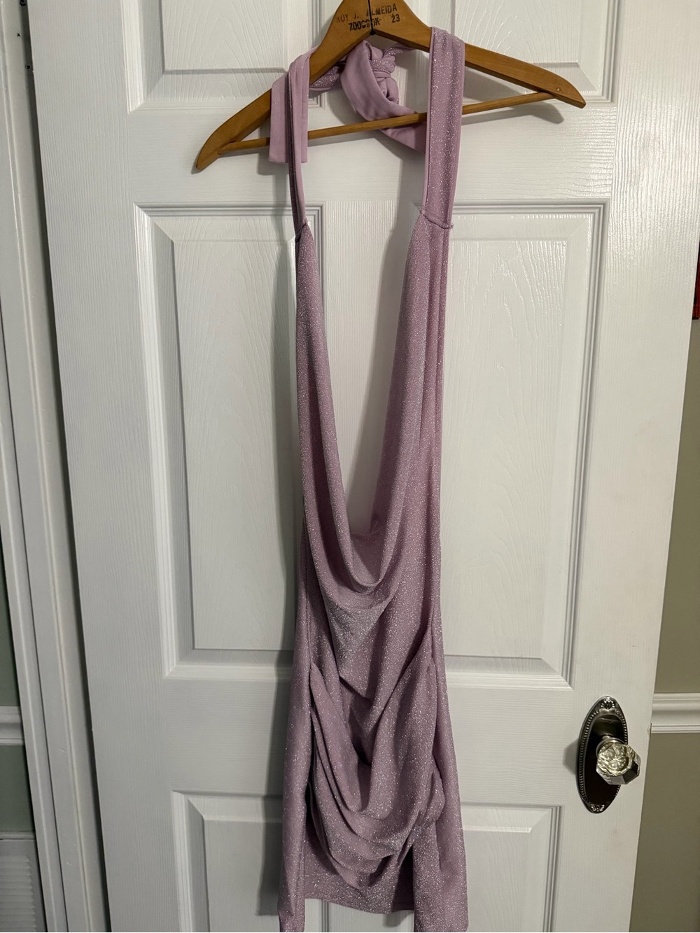 Lilac/ light pink Sparkle Draped Halter Dress- SHEIN -S